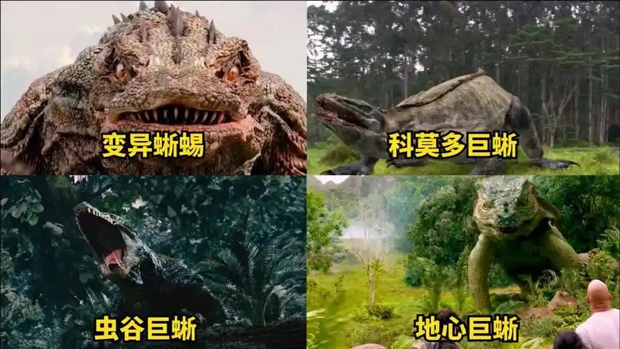 电影中的变异巨蜥,科莫多巨蜥凶狠又狡猾,地心巨蜥太可怕#电影hot短