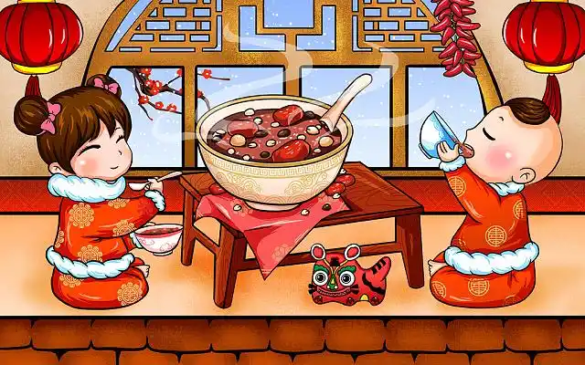 卡通中国传统节日腊八节腊八粥八宝粥红枣莲子花生板栗薏米粥腊腊八
