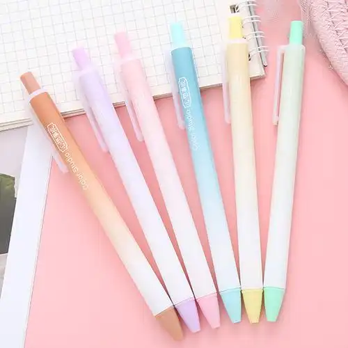 心想事成按动笔高颜值渐变色学生按压中性笔办公文具水性笔签字笔