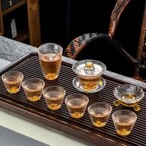 金山玻璃茶具套装家用功夫茶杯子耐热盖碗小套办公室会客高档礼盒