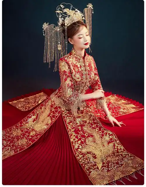 嫁衣古装新娘 凤冠霞帔中式婚礼服装秀禾服新款结婚龙凤褂秀和服婚纱
