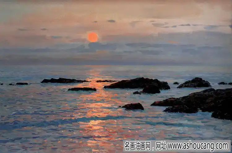 孙景波油画风景作品《东海日出》欣赏