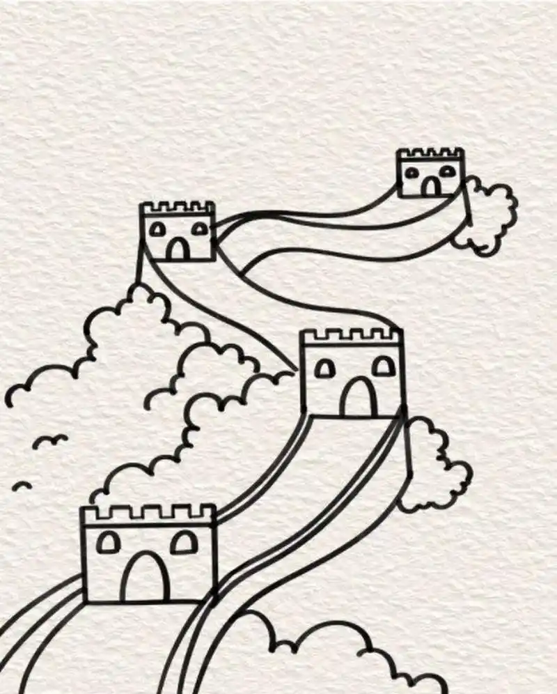 国庆儿童简笔画推荐!简笔画万里长城主体画 国庆放假正当时,如果没出