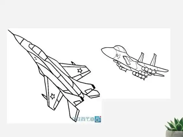 从简笔画图片中观察侧面战斗机的画法