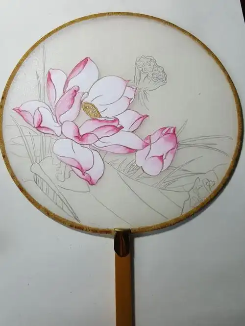 燕子画第二把工笔画扇子《荷花》