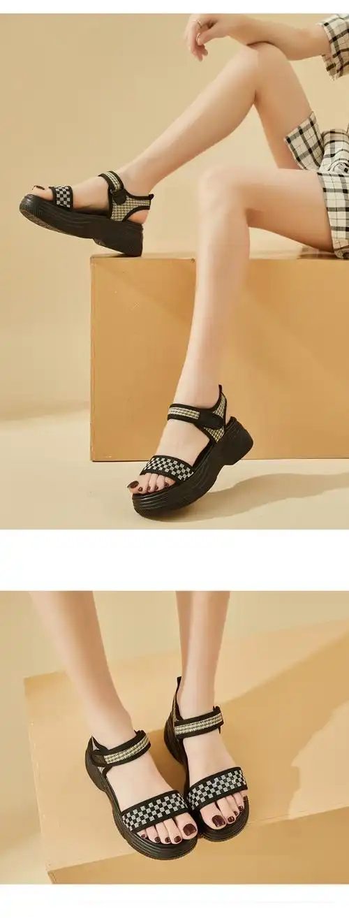 达芙妮运动凉鞋女夏2022年夏季新款防水台魔术贴松糕底沙滩鞋日常休闲