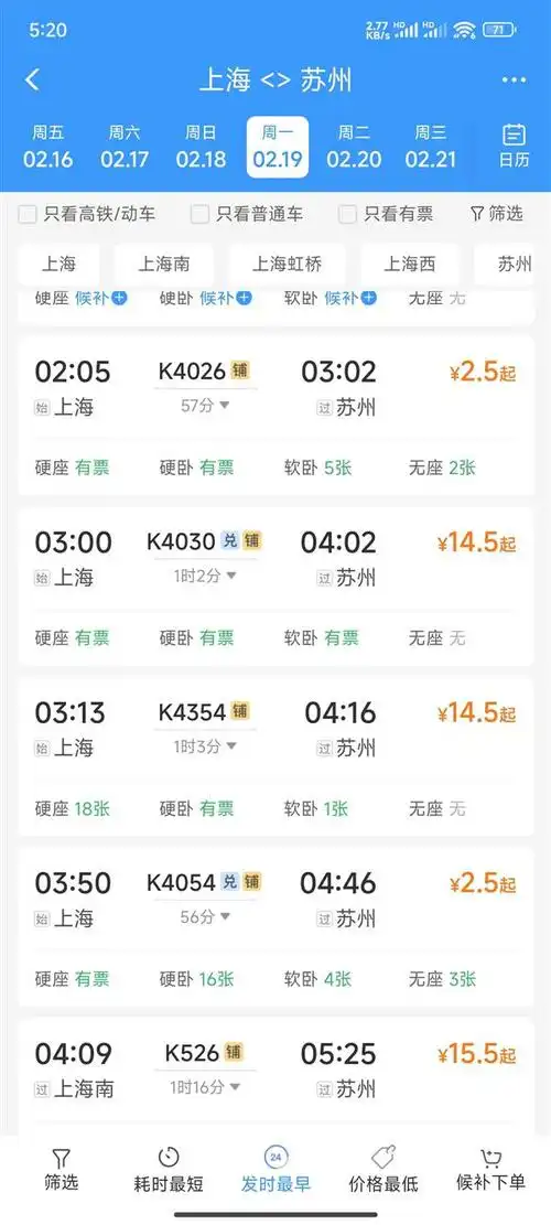 票价堪比公交车节后上海到苏州火车票低至25元
