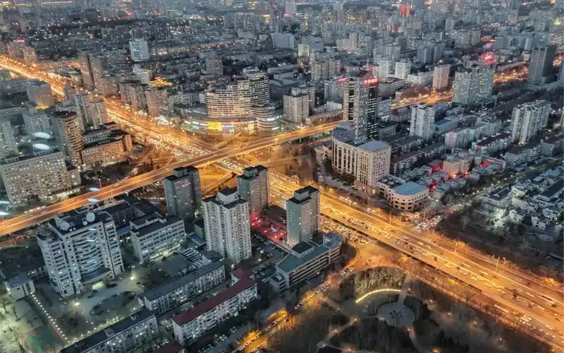 中央电视塔俯瞰华灯初上的北京延时摄影