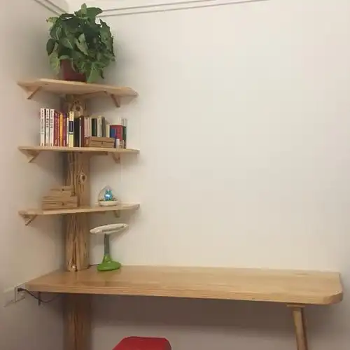 木书桌书柜组合拐角书架书房墙角书桌置物架家用写字台双人学习桌定制