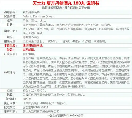 天士力复方丹参滴丸27mg180丸1盒