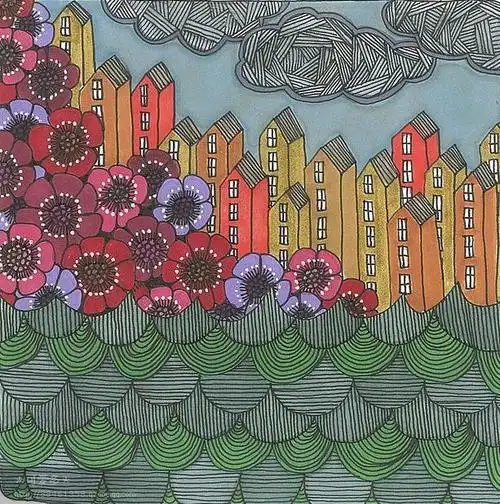 创意童画风格的成人蜡笔画