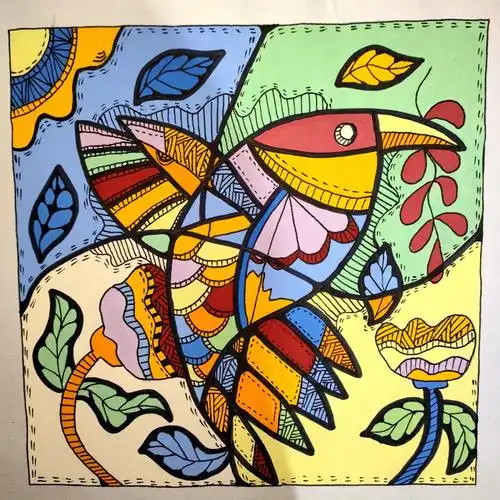 涂上色彩后,画上简单的线描,效果还不戳.