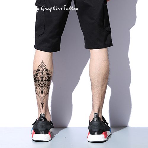 亿彩腾飞狮子头纹身贴防水纹身贴男持久仿真花腿 纹身贴防水男