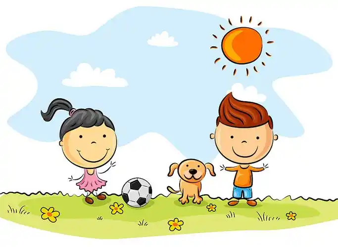 孩子们在公园里和狗踢足球图片