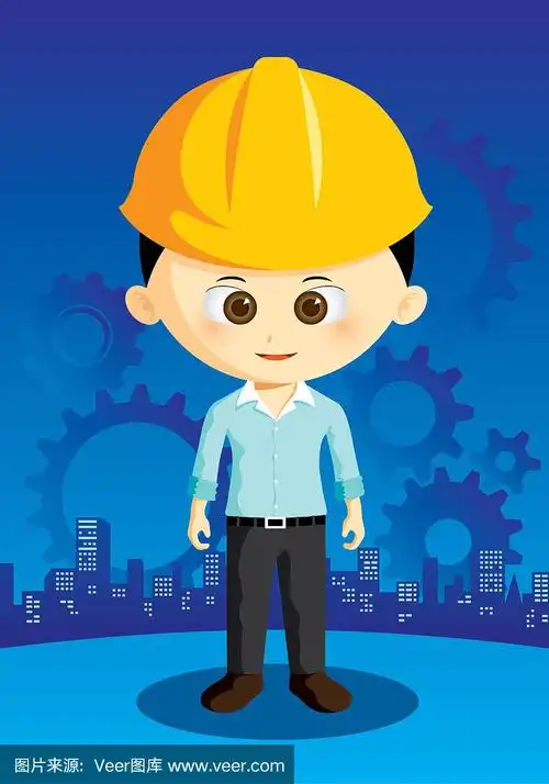 以城市和装备为背景的卡通工程师
