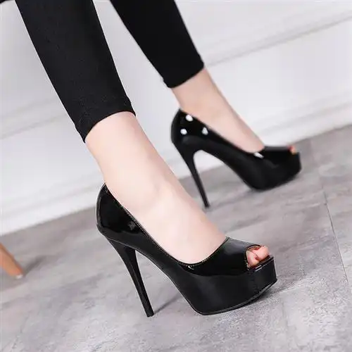 12cm超高跟鞋细跟时尚鱼嘴鞋浅口夜店防水台工作职业单鞋2020新款