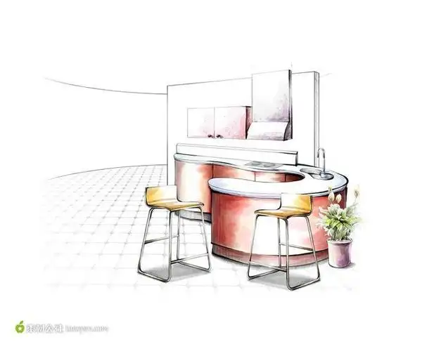 时尚吧台手绘效果图