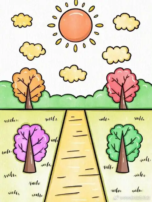 简单好看的秋天风景画~#简笔画