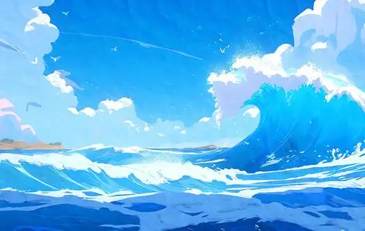 卡通唯美漫画风海浪卷起背景图