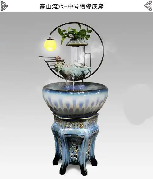 缸盆特大景德镇中式流水摆件陶瓷鱼缸家用养鱼盆循环过滤金鱼缸瓷客厅