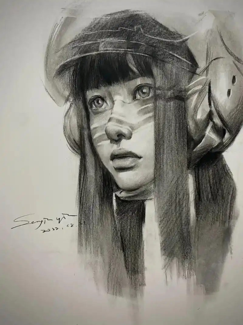 机车女孩素描练习