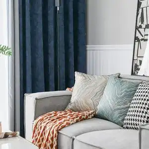 蓝色灰色拼接现代简约新中式高精密全遮光客厅卧室窗帘定制ahuhty