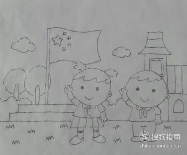 的儿童画简笔画语文简笔画小学语文简笔画升旗仪式儿童画手抄报模板小