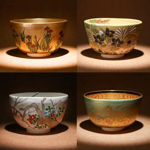 日本进口京烧九谷烧抹茶碗人间国宝古董茶碗名家手作孤品茶碗收藏