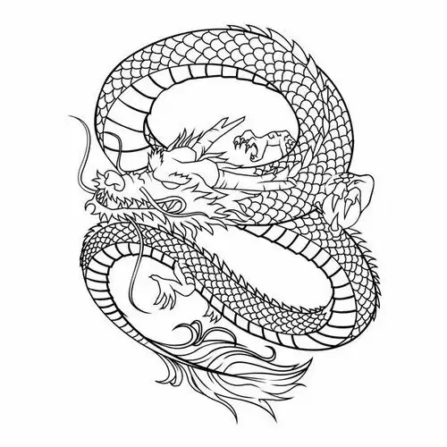 黑色线条手绘的四爪中国龙神龙png图片免抠矢量素材 生物自然-第1张