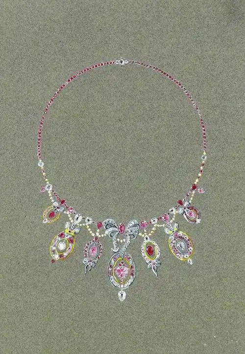 国外设计师首饰三件套珠宝设计手稿彩铅水彩手绘教程临摹素材753-淘宝