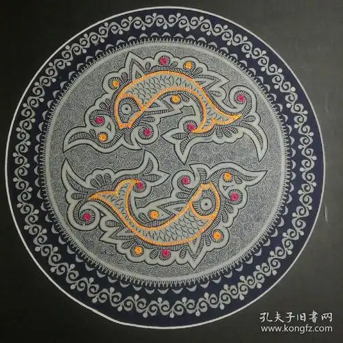 贵州苗族蜡染图案部分线条手工刺绣真品已作装裱无外框