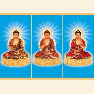 结缘三宝佛横三世佛佛像庄严三宝佛三方佛画像相纸双面塑封佛画