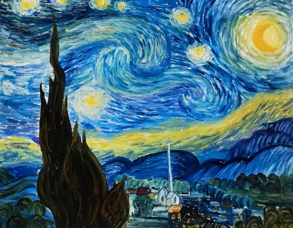 布质油画,临摹大师梵高《星夜》 - 抖音