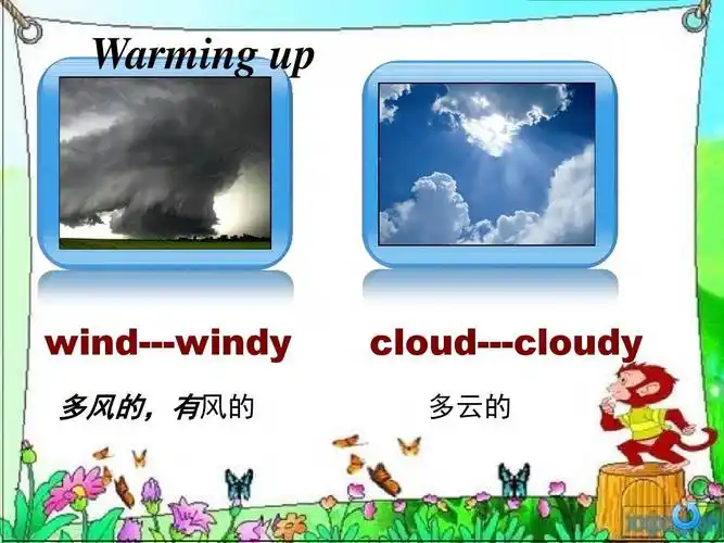 warming up wind---windy 多风的,有风的 cloud---cloudy 多云的