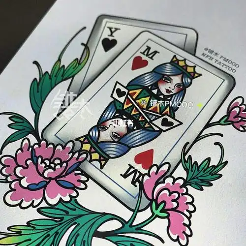 扑克牌纹身手稿人物77名字字母