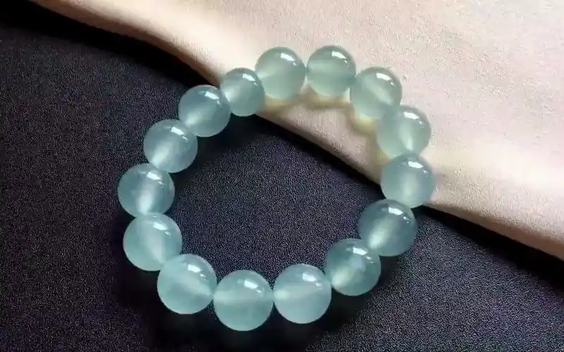 高冰玻璃种珠子手串 晶莹剔透起荧光翡翠珠串