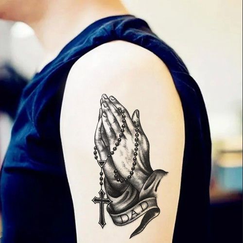 防水纹身贴祈祷之手图案佛手男女仿真贴纸胸前 大臂小臂 个性刺青