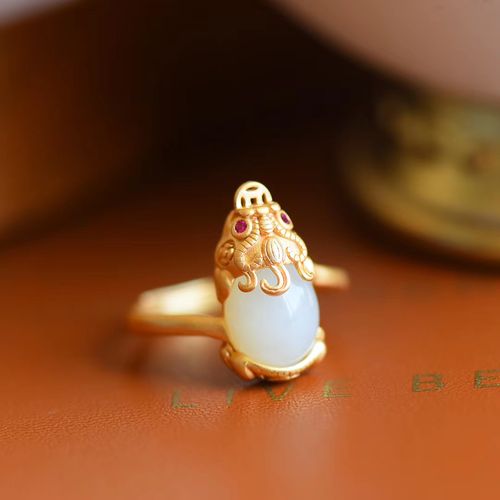 开口招财玉石天然新天然故宫财至金故宫古法戒指戒指