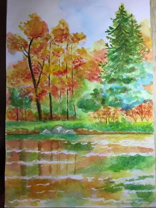 水彩19水中倒影