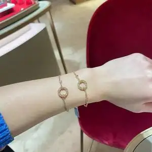 cartier卡地亚 love系列手链18k玫瑰金经典镶钻小圆饼双链手镯女