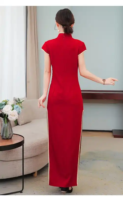 迎宾礼仪小姐礼服旗袍走秀款春夏长款优雅显瘦红色中国风秀舞台高端