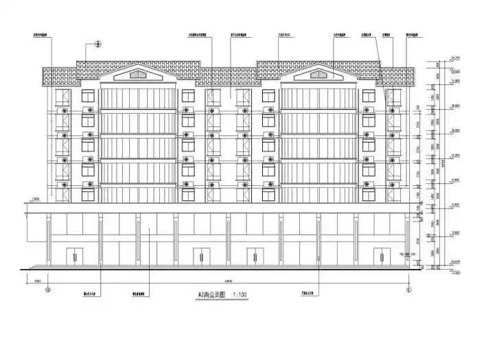 七层坡屋顶居民楼建筑设计 立面图