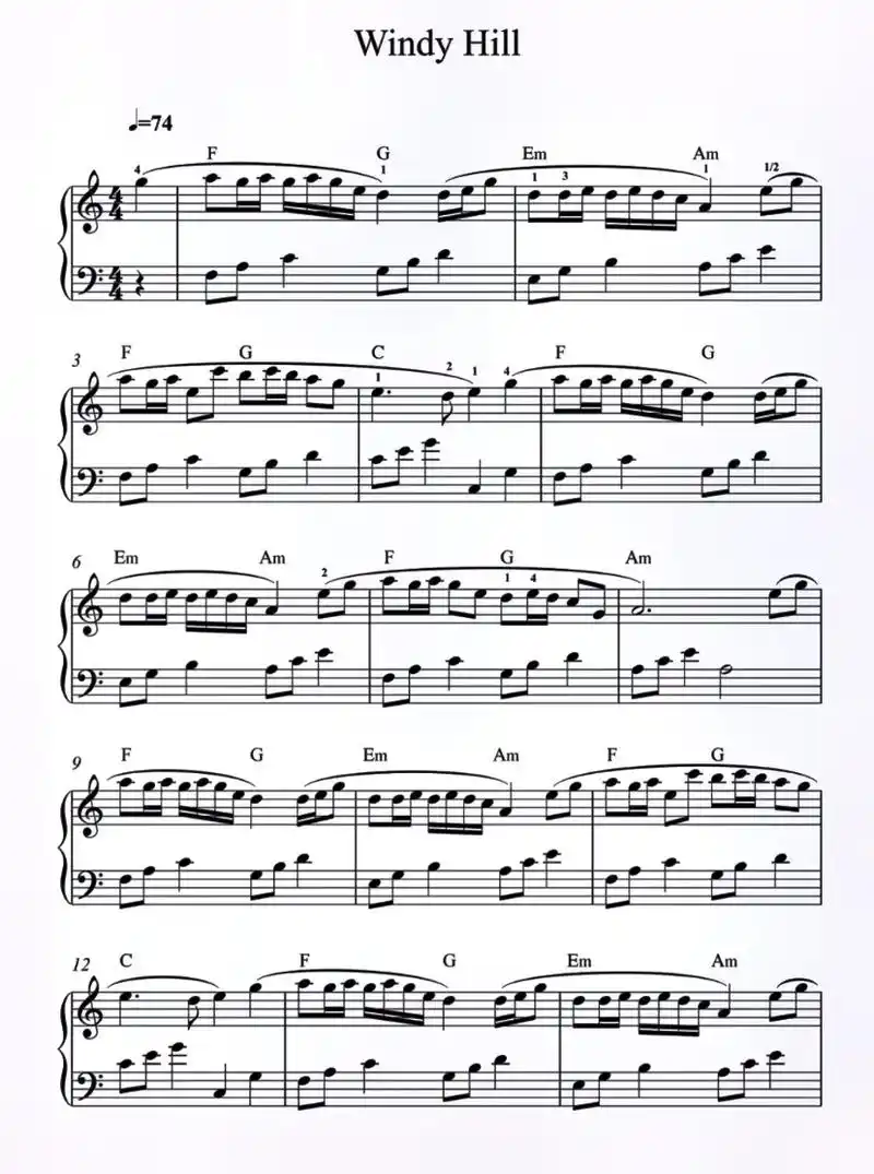 简单好听易上手钢琴乐谱分享《windy hill》#钢琴谱  - 抖音