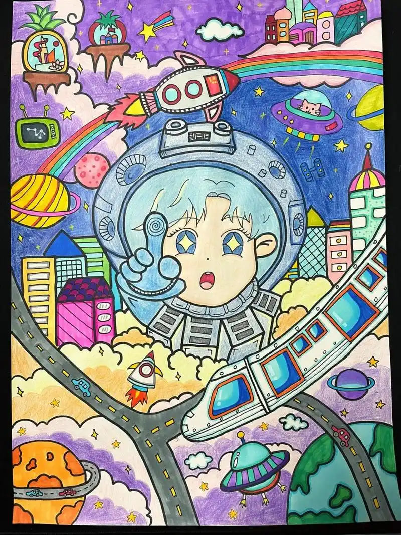 未来城市科技画 无偿分享涂色和线稿,可临摹