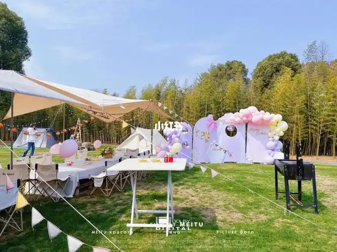 粉紫色生日户外布置