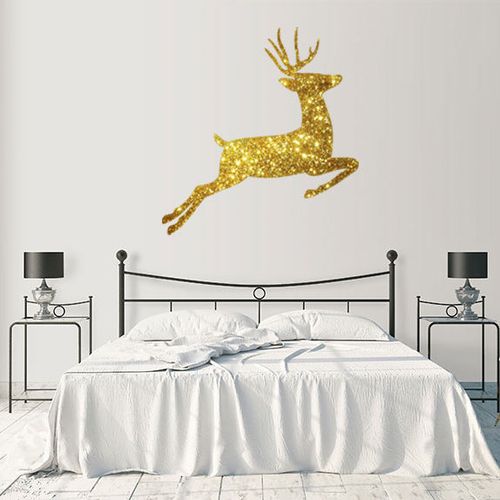 唯美墙贴创意星空剪影鹿圣诞节飞奔金色小鹿贴墙装饰卧室客厅墙壁