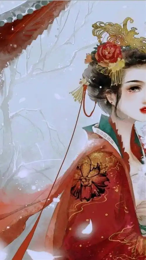 古风封面底图红衣女子流泪