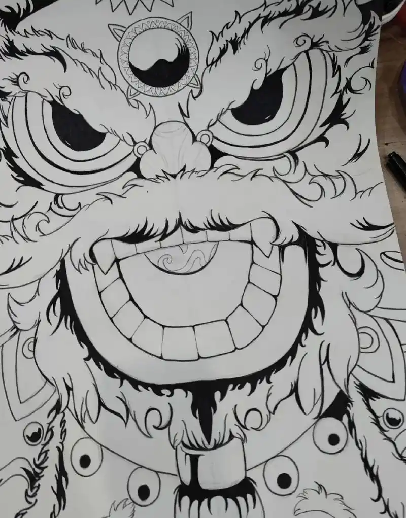 舞狮.舞狮临摹,手绘过程分享#绘画过程分享 #手绘 #马克笔 - 抖音