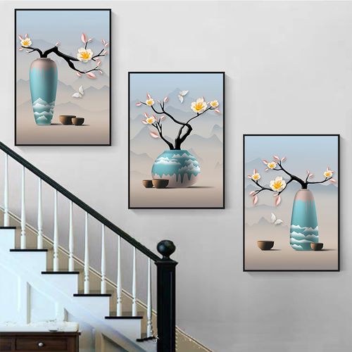 复式中式墙面现代走廊过道楼梯口装饰画楼梯新中式现代装饰画