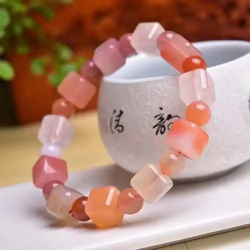 海清正堂天然盐源玛瑙方糖单圈手链女款简约百搭手链饰品尺寸8mm